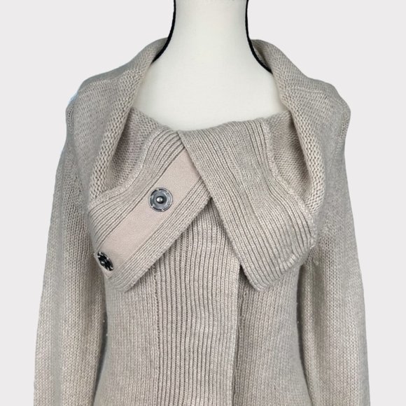 MODA International Tan Knit Snap Button Cowl Neck Sweater Women's Size Small - Picture 2 of 15